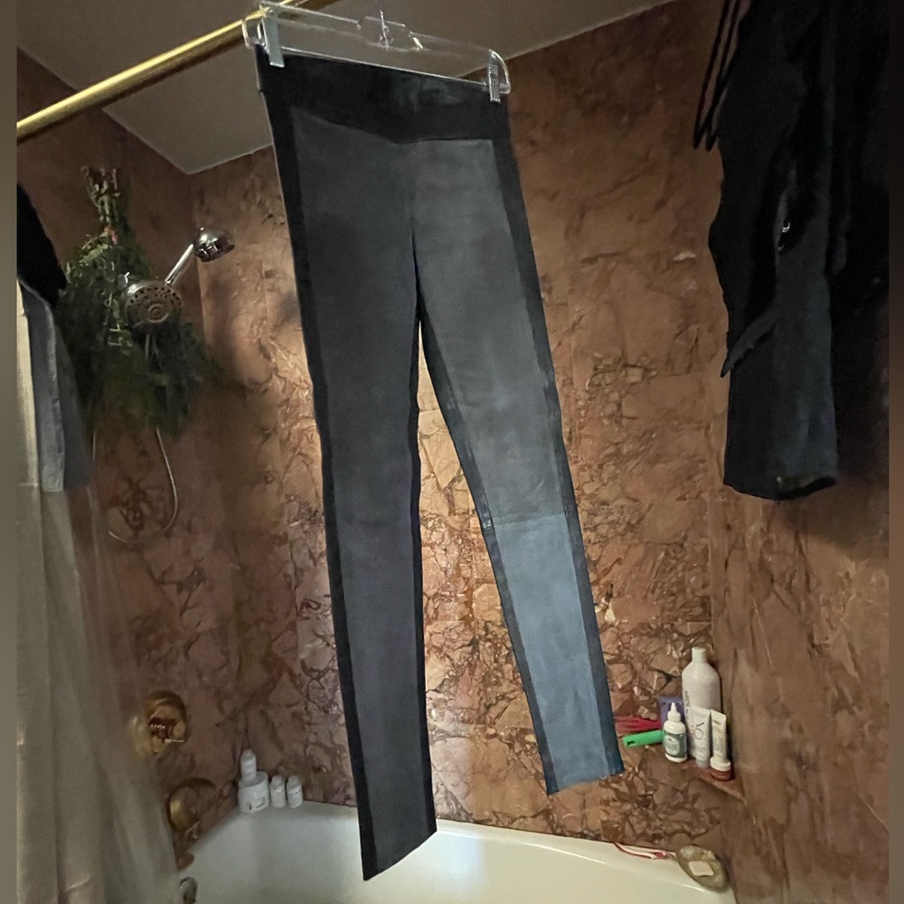 Club Monaco | Genuine Lamb/Goat Leather/Suede Pants | Worn1x | Black&Slate - Picture 6 of 9